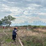 Damkarmatan Kukar Kendalikan Kebakaran Lahan Dekat Permukiman di Muara Jawa